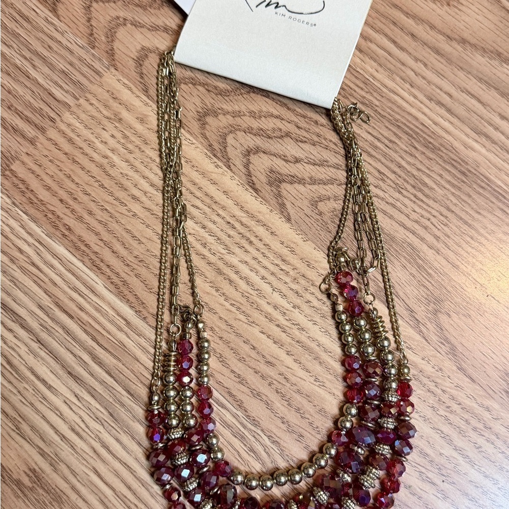Vintage Kim Roger’s Layered Berry Sparkle Beaded Gold-Tone Necklace - Picture 6 of 9